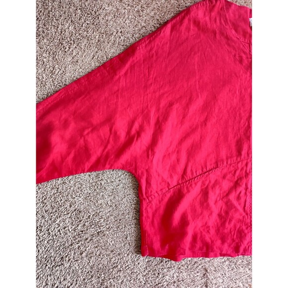 Chico's Dolman 100% Linen Top Size 3 XL Red Lagenlook Crop Boxy Coastal - Picture 6 of 6